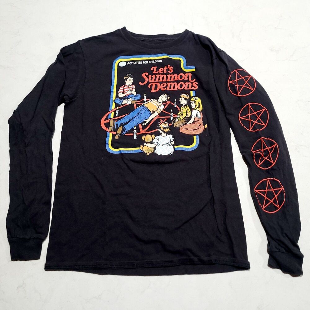 Steven Rhodes Let’s Summon Demons Long Sleeve Shirt Size Small Retro Horror EUC